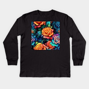 Radiant Rose Seamless Floral Pattern Kids Long Sleeve T-Shirt